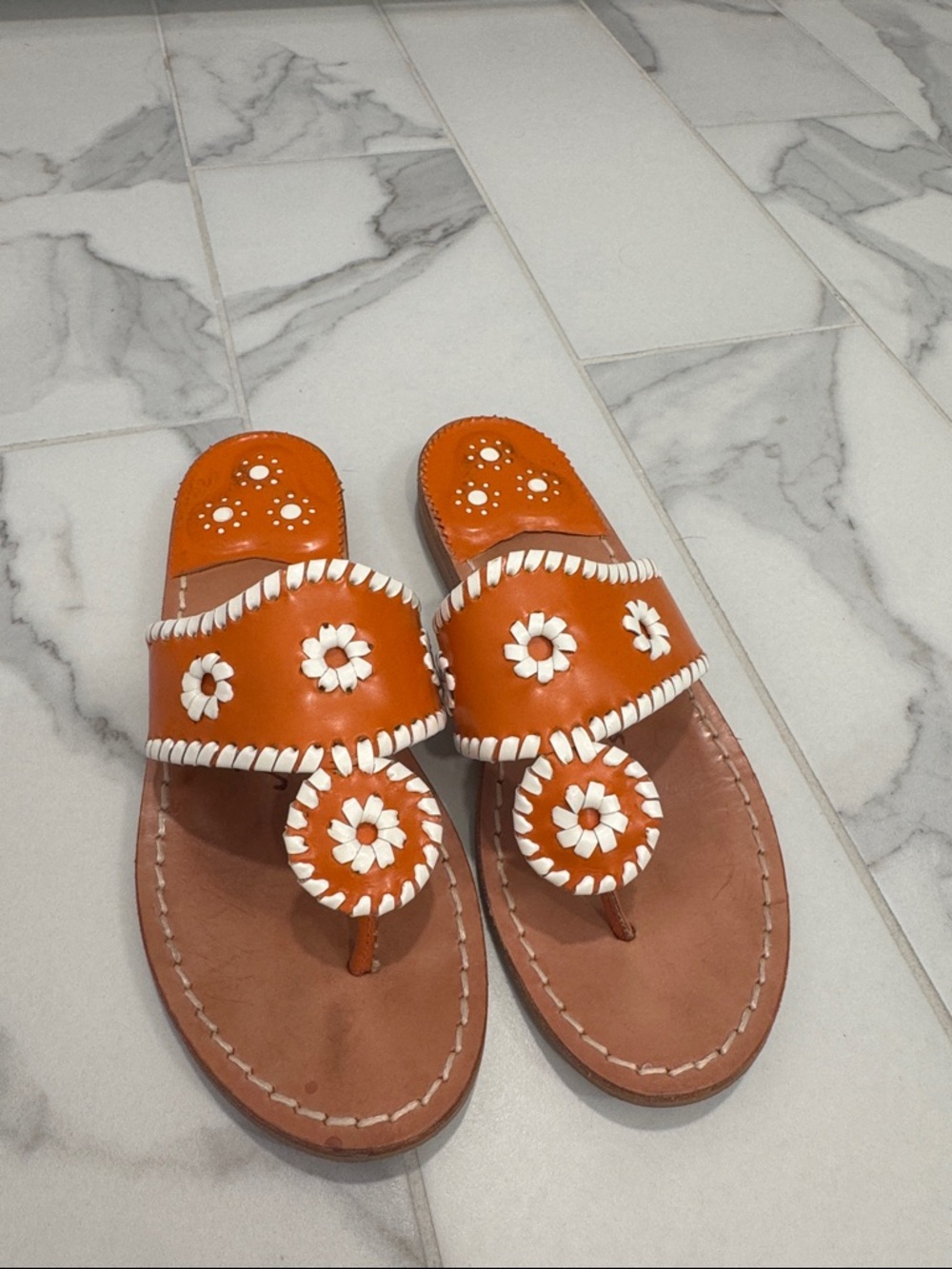 Orange Floral leather sandals